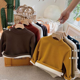 เสื้อสเวตเตอร์ตัวในคอเต่าครึ่งตัวบุขนกำมะหยี่สำหรับเด็กฤดูใบ…