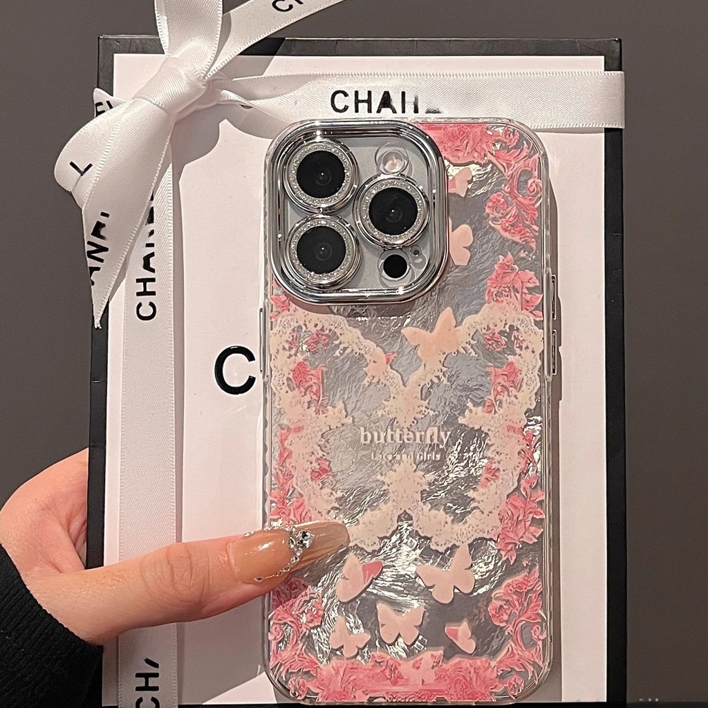 ❤️จัดส่งทันที❤️เคสไอโฟน11 13 14 15 16 Pro Max Pink butterfly flowers Cover For girls Case For iPhone 13PM,16PM,15PM,14PM