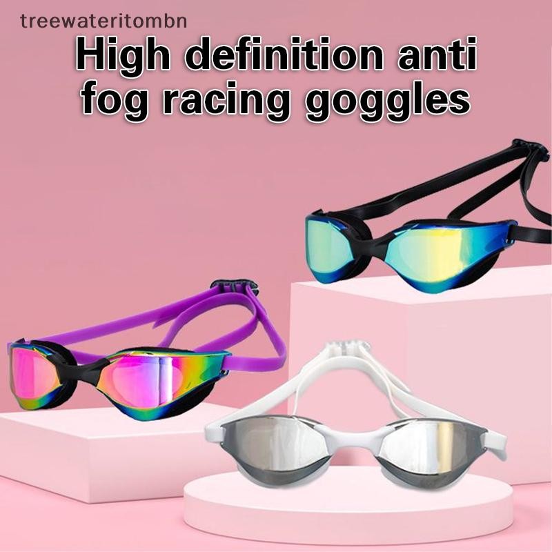 Tt HD แว่นตาว่ายน้ําผู้ใหญ่รุ่น Anti-fog Electroplated ซิลิโคนกันน้ํา Racing แว่นตาว่ายน้ํา mbn
