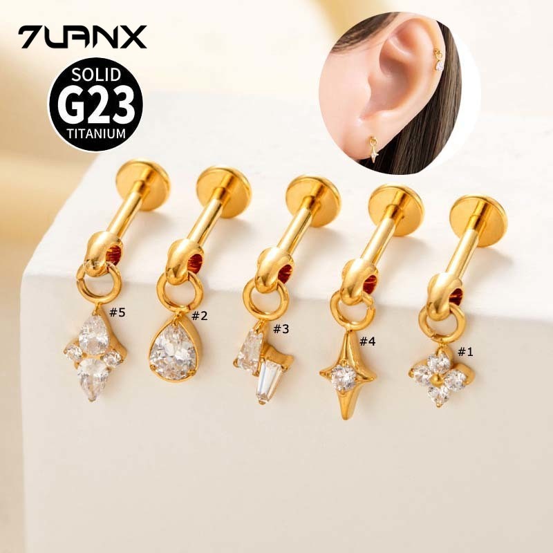 1 ชิ้น G23 ไทเทเนียม Water Drop จี้ภายในด้ายแบนหัว Lip ต่างหู Helix Body เจาะเครื่องประดับ Hypoallergenic