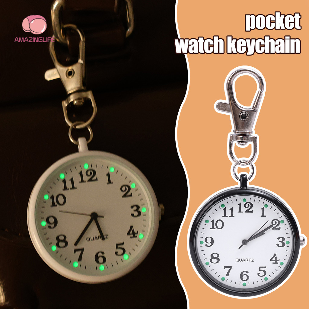 Minimalist Black White Quartz Movement Pocket Watches พวงกุญแจ - Portable Amplify Digital Clear Night Luminous Pocket Watch