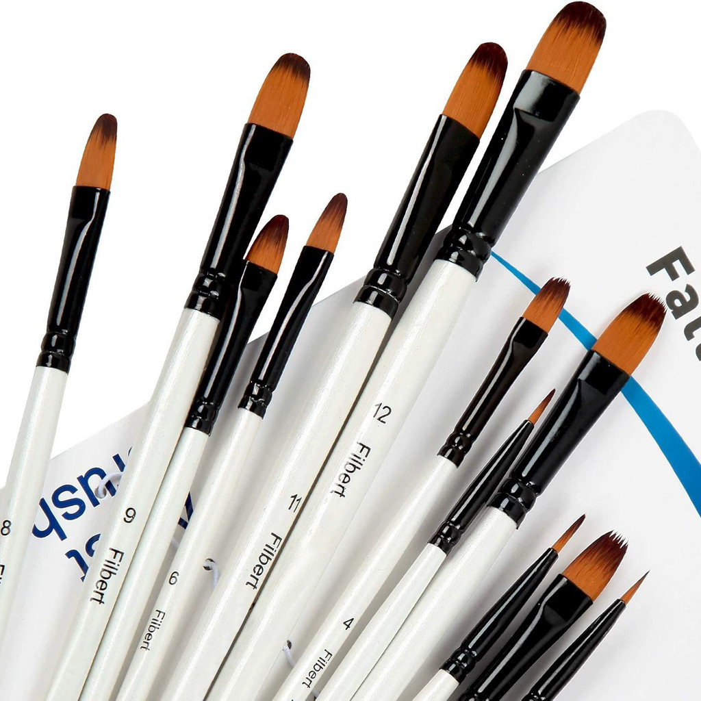 ชุดแปรงพู่กัน 10/12 ชิ้น Brush Set ขนแปรงไนล่อน ระบายสีน้ํามัน อะคริลิค ปลายแบน สําหรับวาดภาพสีน้ํา