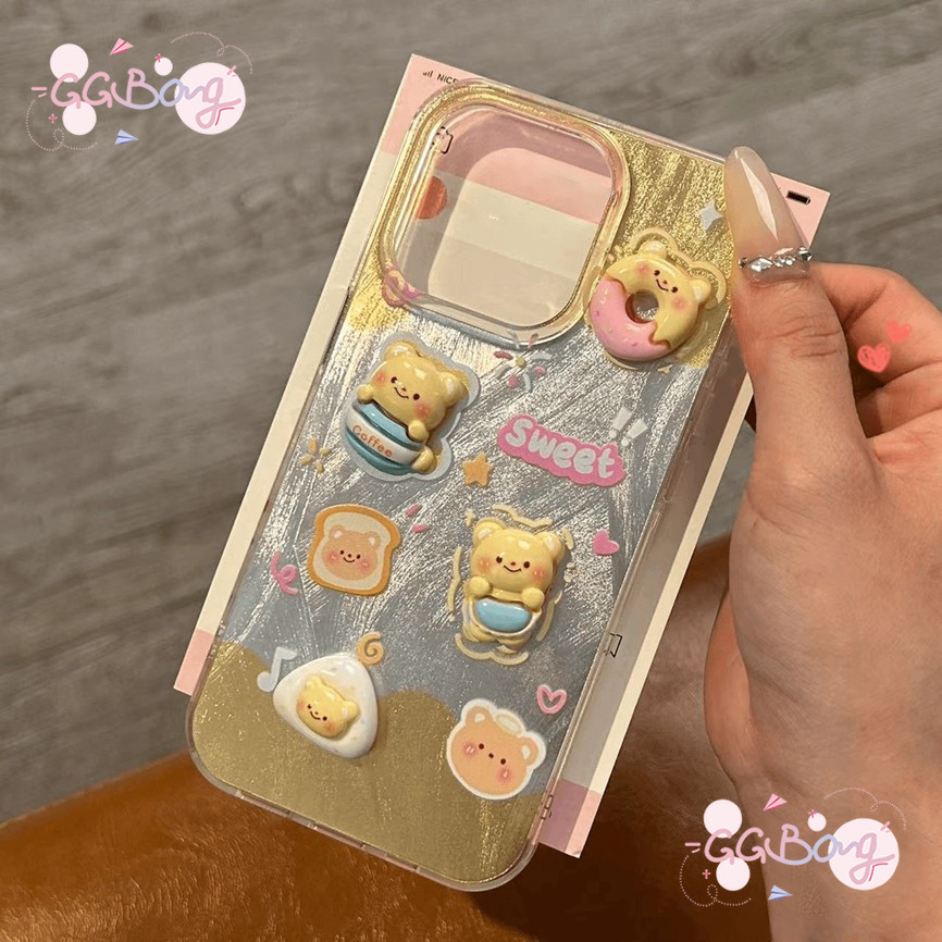 คู่แนวโน้มการ์ตูน 3 มิติใหม่ตุ๊กตาเนยหมีขนนกเส้นด้าย เคสไอโฟน 16 15 11 XR 12 14 13 Pro Max X XS Max 7 6s 8 6 Plus SE