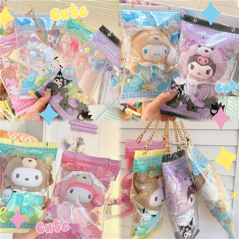 Sanrio 15 ซม.ตุ๊กตากระเป๋า PVC กระเป๋าตุ๊กตากระเป๋าเก็บโปร่งใส GUMMIES ODIAKE กระเป๋า