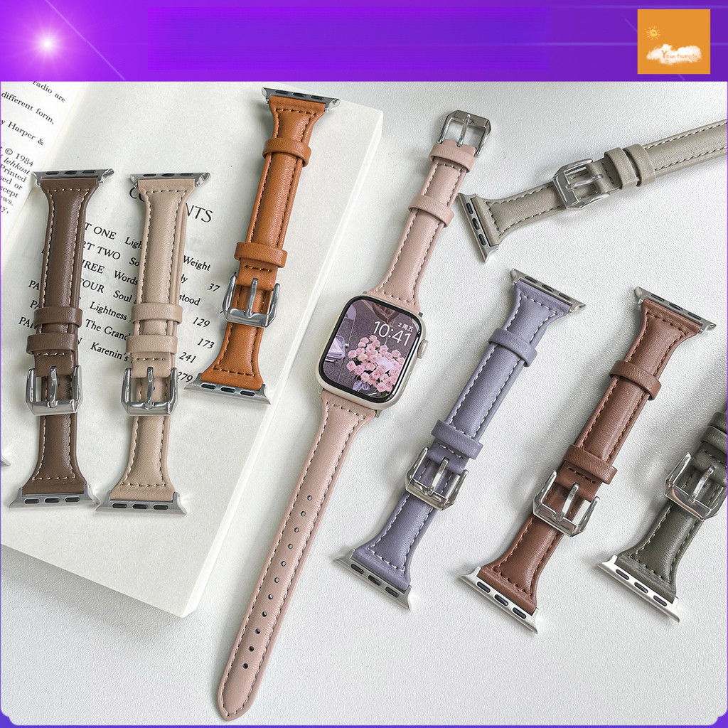 สำหรับ applewatch S9/8/7/6/5/4/3/2/1 /se สายหนังผู้หญิงแบบหัวเข็มขัด38/40/41/42/44/45/49mmสาย
