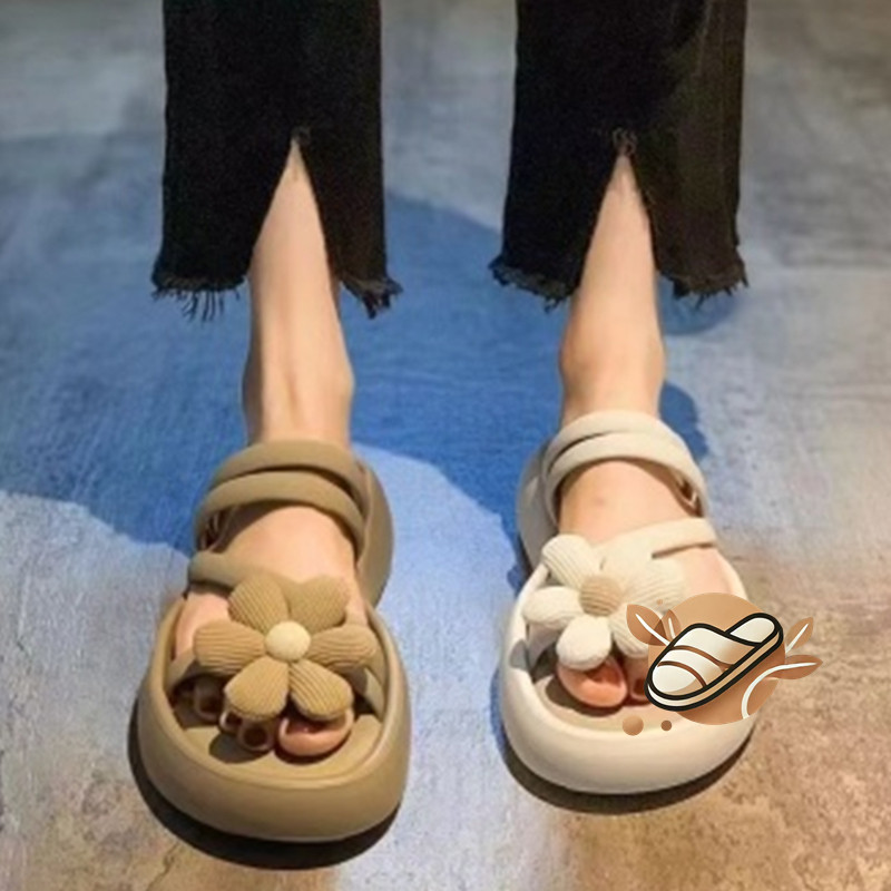 รองเท้าแตะผู้หญิงแฟชั่นลายดอกทานตะวัน สไตล์เจ้าหญิง ใส่สบาย ใส่ไปเที่ยวชายหาดหรือเดินเล่น พื้นหนาสไตล์ลำลองสุดเก๋