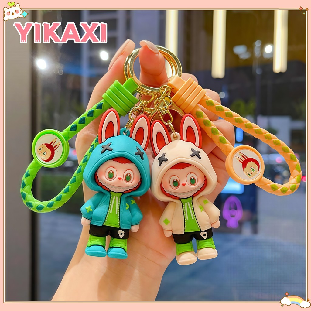 GANTUNGAN Labubu Premium 3d Labubu พวงกุญแจ + เชือกและตะขอเขียน/พวงกุญแจ Monster Labubu/พวงกุญแจตุ๊ก