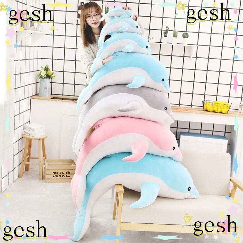 Gesh1 หมอนปลาโลมา, ของเล่นตุ๊กตาปลาโลมานุ่มขนาด 30/ 50 ซม., สีฟ้าสีชมพูสีเทา PP ผ้าฝ้ายเติมโซฟาเบาะ