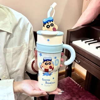 Crayon Xiaoxin Giant Mac ถ้วยเก็บความร้อนแบบหลอดความจุขนาดใหญ่หญิงมูลค่าสูงตันขวดน้ำถ้วยน้ำแข็ง