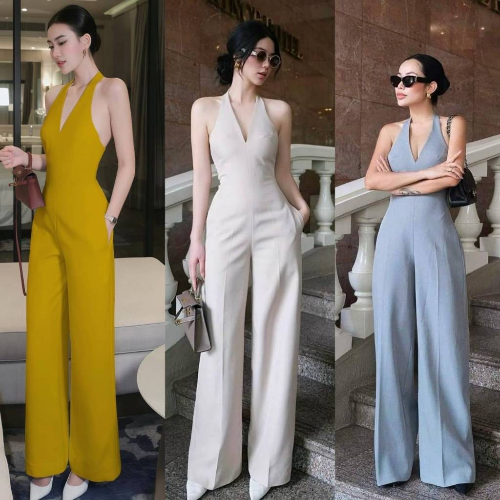 (พร้อมส่ง) Swan166 195 จั๊มสูทกางเกงขายาวคล้องคอสวยหรู  PD.shop