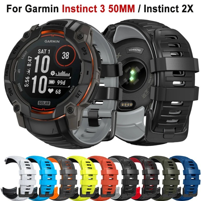 Instinct 3 50 มม.Two-Tone กีฬาสายนาฬิกาซิลิโคนสําหรับ Garmin Instinct 3 50 มม.สร้อยข้อมือสําหรับ Instinct 2X สายรัดข้อมือ