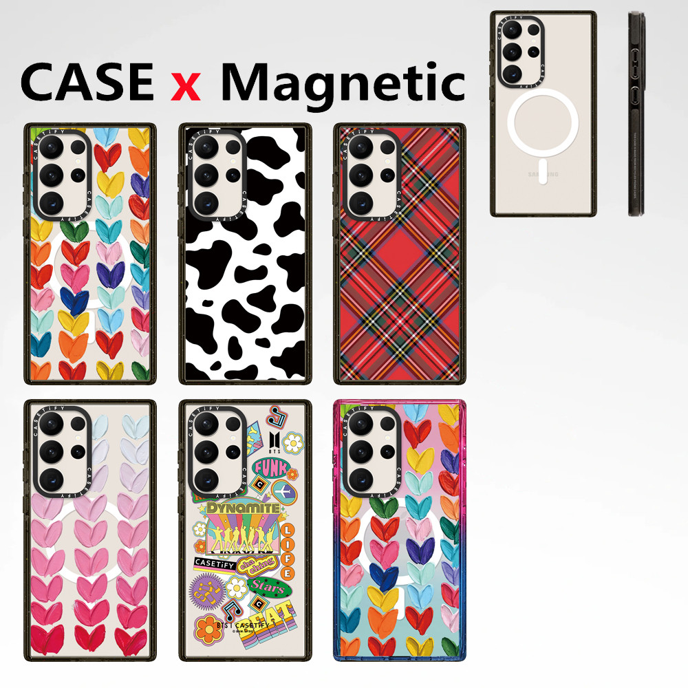 Casetify Color Herrts เคสแม่เหล็ก Samsung Galaxy S25 Ultra S22 S23 S24 Ultra Plus เคสโทรศัพท์ Cow spot อะคริลิคโปร่งใสกันกระแทกฝาครอบป้องกัน