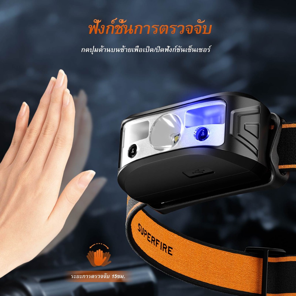 SUPERFIRE HL05-K ไฟฉายคาดหัว LED ชาร์จใหม่ได้ ไฟฉายคาดหัว ไฟฉายสีแดง ระยะไกล แสงสีขาว แคมป์ปิ้ง แคมป์ปิ้ง คาดหัว HL05-N — صورة 7