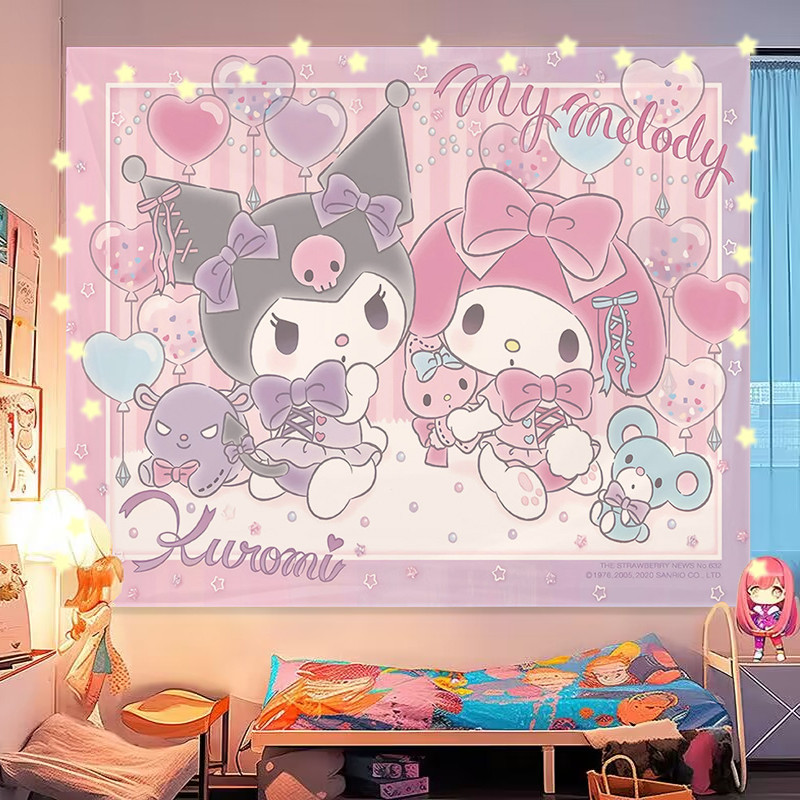 แนะนำ ผ้าม่าน ผ้าม่านลายสุนัขอบเชยพื้นหลังผ้าการ์ตูนสาวหัวใจคุโรมิผ้าม่านห้องพักหอพักข้างเตียง ราคาพิเศษ มีเก็บเงินปลายทาง