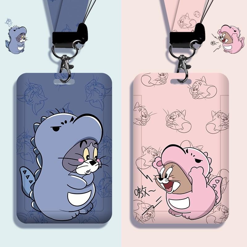 การ์ตูน Tom and Jerry Lanyard ID Card Holder น่ารักนักเรียน Campus ID Protector รถบัสการ์ดทํางาน ID Access Card Holder