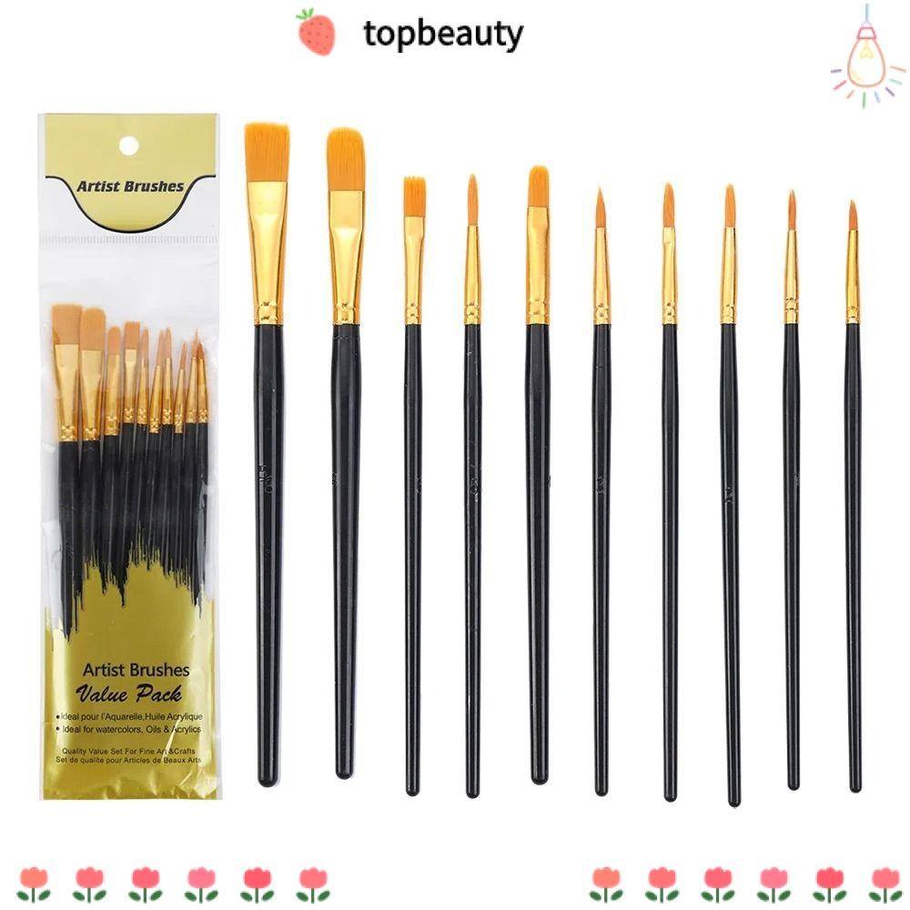 ท็อปบิวตี้ 10ชิ้น/เซ็ตศิลปินแปรงทาสี,สีน้ําอะคริลิไนล่อนผมภาพวาดสีน้ํามันแปรง,พู่กันที่มีสีสันมืออาชีพวาดศิลปะอุปทาน