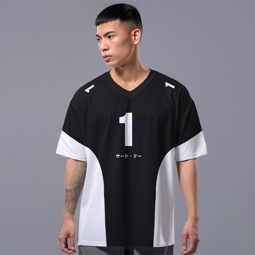 MTU32 Premium Jersey Oversize 260gsm Vintage Streetwear Material Heavy Jersey "Katakana 1" สีดําสีขา