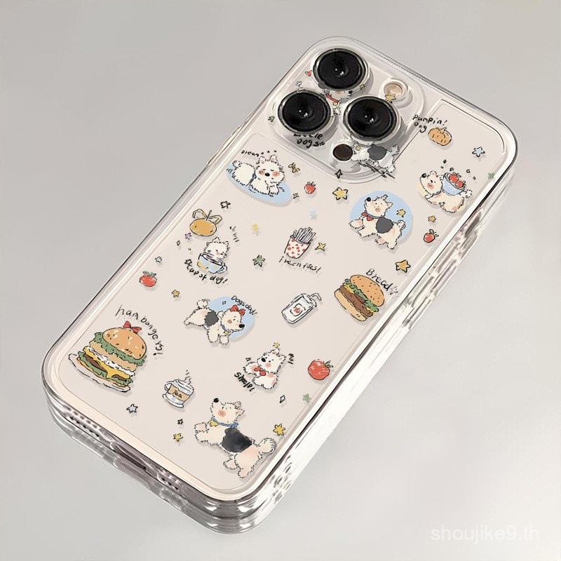Burger French Fries Puppy โปร่งใสเหมาะสําหรับ iPhone เคสโทรศัพท์เหมาะสําหรับ iPhone 16 Pro Max/15/14