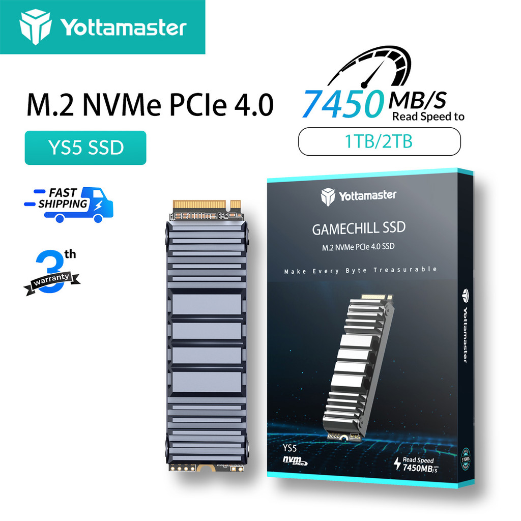 Yottamaster YS5 PCIe 4.0 NVMe SSD 1TB/2TB สําหรับ PS5 w/ ฮีทซิงค์ติดตั้งล่วงหน้า | สูงสุด 7450MB/s | PS5 Slim/Pro