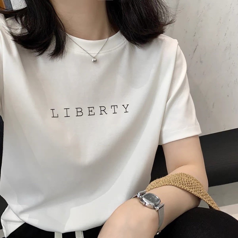 เสื้อยืด สกรีนข้อความ Liberty = เสรีภาพ แนวมินิมอล สุดชิค ผ้านิ่มๆ ใส่สบาย