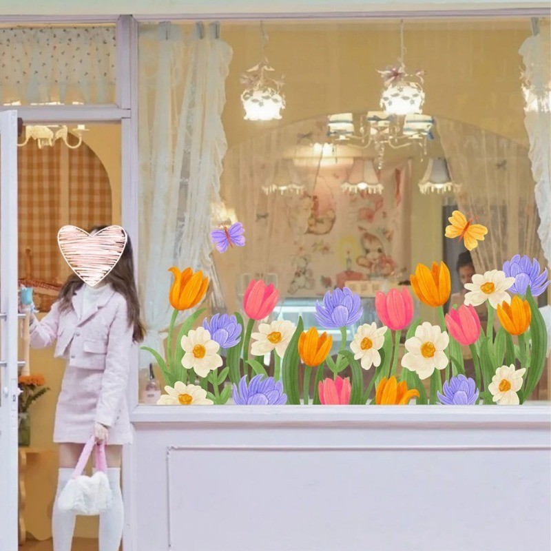 สติ๊กเกอร์สูญญากาศ หน้าต่างกระจก ทิวลิป หน้าต่างร้านค้า ร้านขายเสื้อผ้า ร้านชานม คาเฟ่ ตกแต่งร้าน - รูปที่ 7