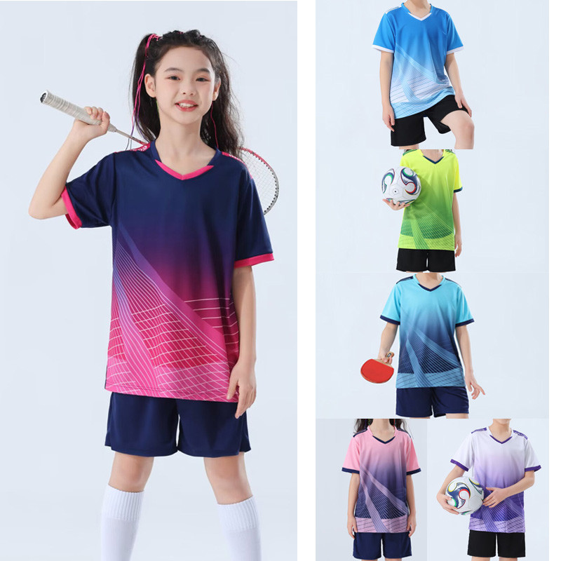 7 สีเสื้อผ้าเด็กชุดฤดูร้อนระบายอากาศเด็กฟุตบอลแบดมินตันวิ่งการฝึกอบรมเสื้อ + กางเกงขาสั้นชุดเด็กชายและหญิงชุดกีฬา