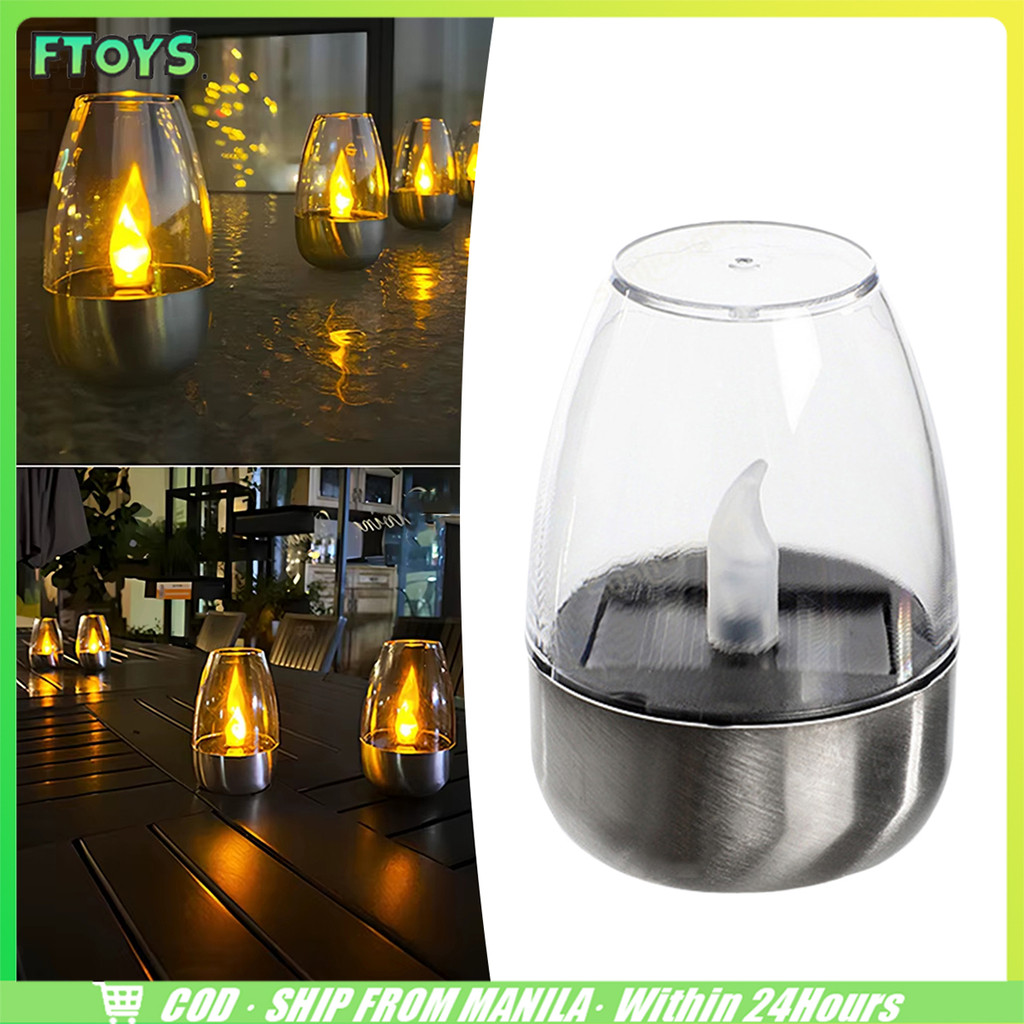 จัดส่งใน24ซม.โคมไฟเทียนโซล่าเซลล์ led สเตนเลสถ้วย ตะเกียง solar cell กันน้ำ แต่งสวน ตกแต่งหน้าบ้าน