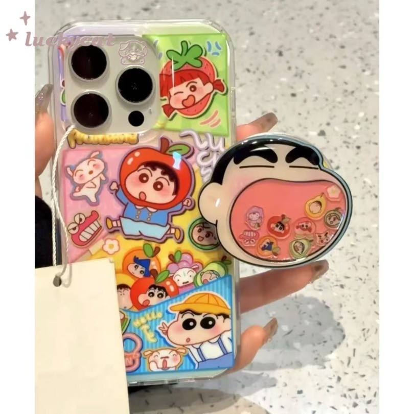 ใช้งานร่วมกับ iPhone 16 15 14 13 12 11 Pro Max X Xr Xs Max 7 8 Plus SE2020 เคสโทรศัพท์การ์ตูนน่ารักสวมใส่แถบคาดศีรษะผลไม้ Xiaoxin + ขาตั้งนุ่มปกหลัง