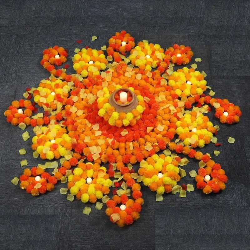 2025 Diwali ดาวเรืองตกแต่งสไตล์อินเดียผสมดอกไม้ String สําหรับเม็กซิโกวันตายงานแต่งงาน Deepavali เทศ
