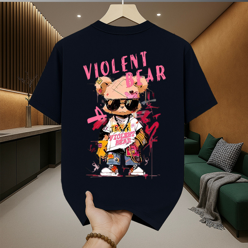 เสื้อยืดผู้ชาย สกรีนลายหมีสุดเท่ เสื้อคอกลม-แขนสั้นoversize t-shirt สตรีทแฟชั่นผช ฮิปฮอปเมกาสุดฮิต เสื้อผู้ชายคนอ้วน