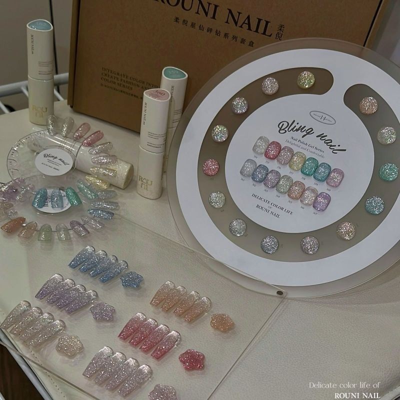 Rouni rouni กระพริบ Star Fairy Diamond กาว 14 สีกาวยาทาเล็บ 2025 ร้านเล็บชุดพิเศษ