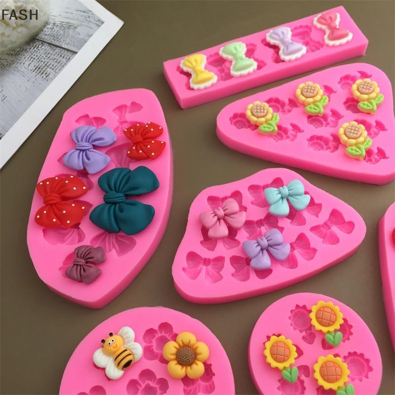 FASH น่ารักการ์ตูนดอกไม้ Bow Bee Fondant แม่พิมพ์ซิลิโคน DIY Cupcake Fondant เค้กตกแต่งช็อกโกแลต Candy เบเกอรี่แม่พิมพ์ REXX
