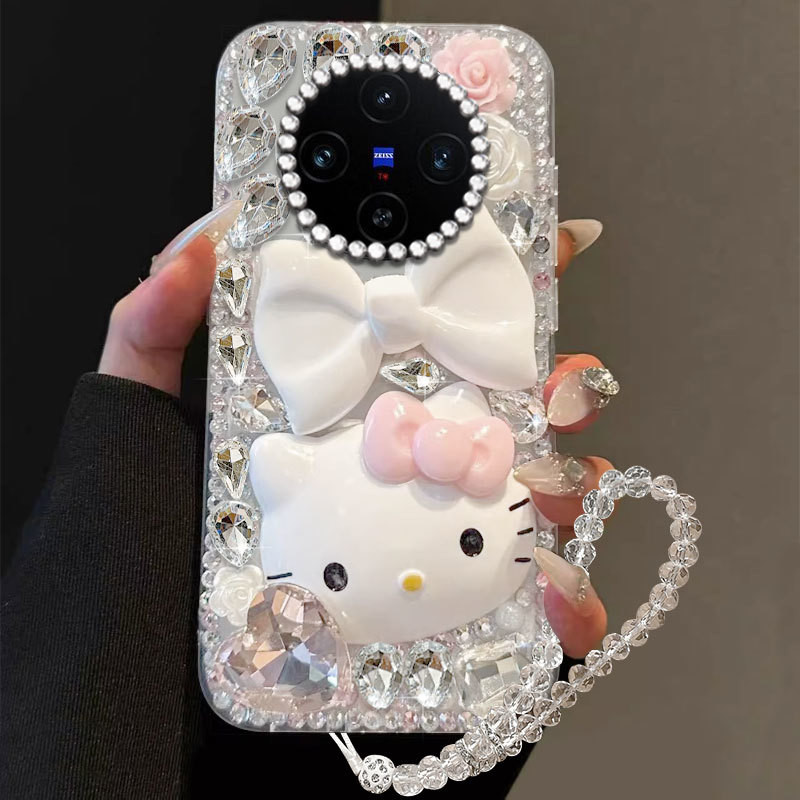 Limon Full Diamond การ์ตูนหรูหรา KT Cat เคสโทรศัพท์เหมาะสําหรับ vivoX100/Y3/S12PRO เคสป้องกันน่ารัก