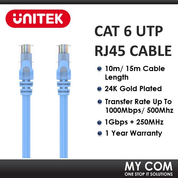 Unitek Cat 6 UTP RJ45 Ethernet Cable มากกว่า 10M/ 15M สําหรับ Lpaotp, คอมพิวเตอร์, เครื่องพิมพ์, โมเ
