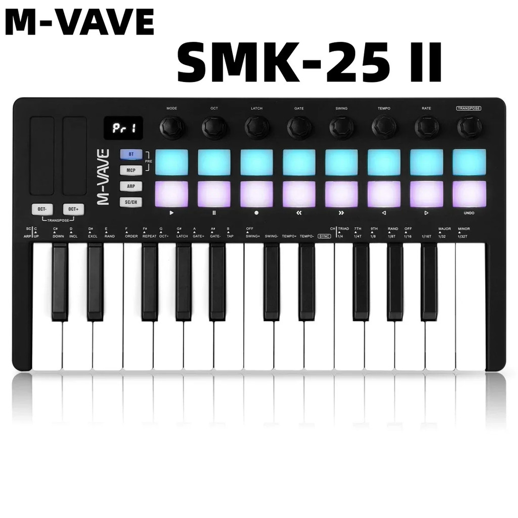 M-VAVE SMK-25 II MIDI Pad Controller คีย์บอร์ด USB Mini 25 คีย์ 16 RGB กลอง Pads