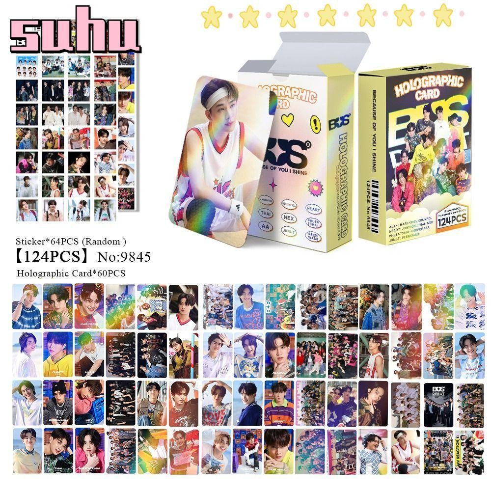 Suhuhd 124 ชิ้น/กล่อง Photocard Lomo Card, Double Side Flash Mob Holographic โปสการ์ดสติกเกอร์, รถบัสเพราะคุณ I Shine ชายทีม Star Photo Cards