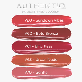 BSC AUTHENTIQ BIO VELVET SHEER LIP ลิปสติกเนื้อเชียร์ สัมผัสเนียนนุ่มแบบกำมะหยี่ มอบความแวววาวให้เรียวปากสวยแบบมีออร่า