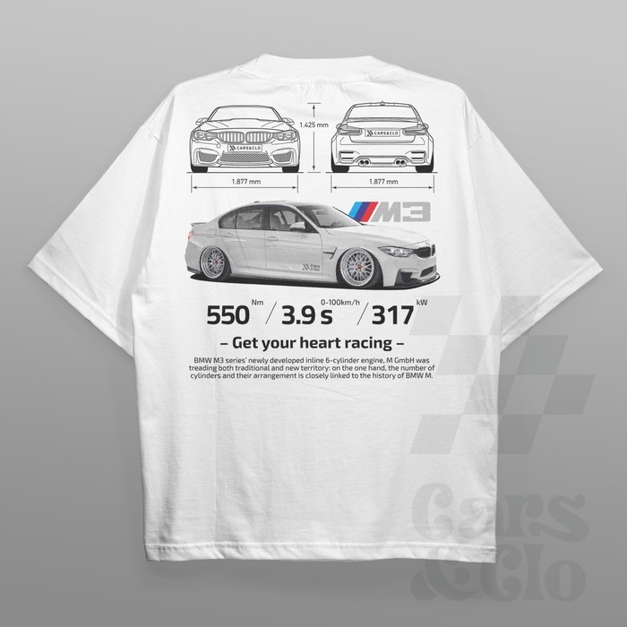 Cod,รถยนต์และโคลน - Regular Fit สีขาว - เสื้อยืด BMW F80 M3 Blueprint - F80 M3 สีขาว, S