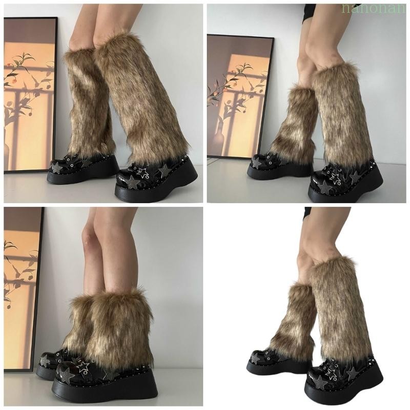 Leg Warmer Women Faux Furs Fuzzy Long Boots Shoes Cuffs Cover Warm Furry Costume