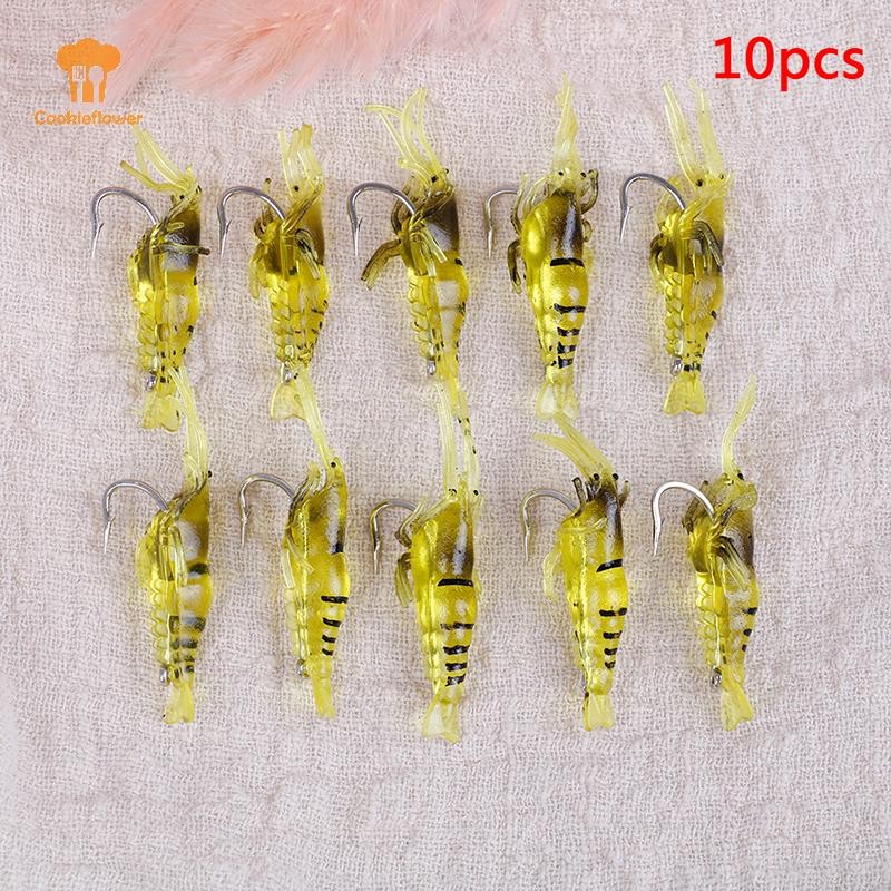 CKFR Lot 10 ชิ้นจําลอง Soft Prawn Lure เหยื่อ Hook Tackle ตกปลาเบส 
ใหม่ ใหม่