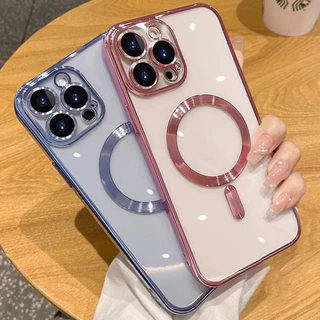 สําหรับ IPhone 11 15 16 Pro Max เคสไอโฟน 12 14 13 promax ชาร์จแบบไร้สายได้ เคสโทรศัพท์มือถือแบบนิ่ม ใส กันกระแทก หรูหรา