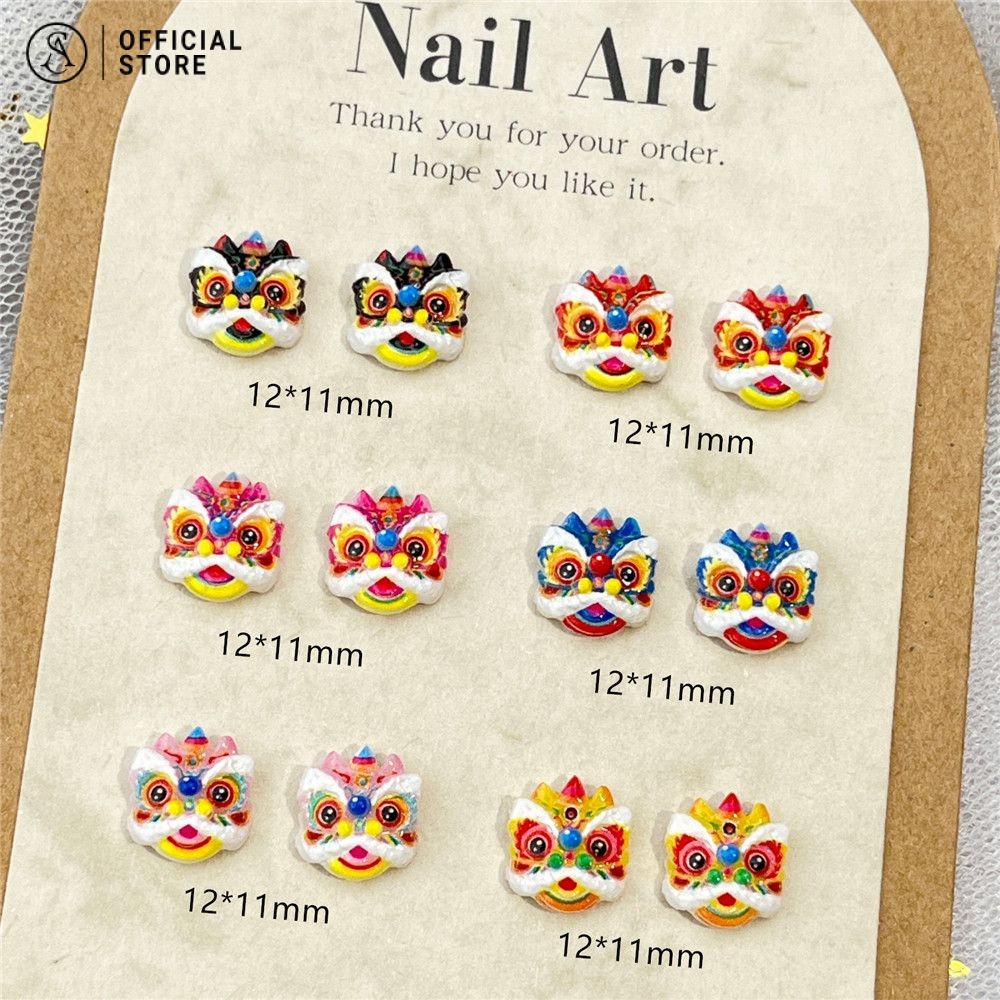 20 ชิ้น การตื่นขึ้นของสิงโต อุปกรณ์ทําเล็บ สไตล์จีน ปีใหม่ เชิดสิงโตกระแสน้ําแห่งชาติน่ารัก การ์ตูนสวมเกราะตกแต่งเครื่องประดับเล็บ