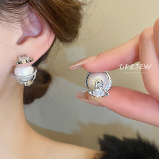 [น้ําค้าง]เข็มเงินเพทายดาวเสาร์ต่างหูมุกแสงหรูหราอารมณ์ต่างห…