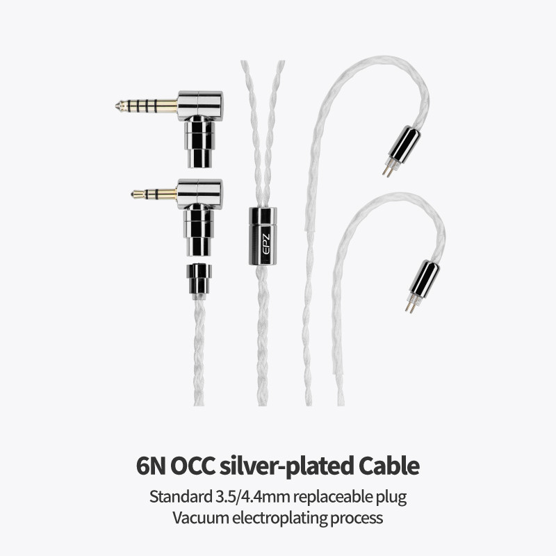 Epz P50 1DD+2BA+2Planar Hybrid Drivers HiFi IEM 3.5/4.4 L-Shaped เปลี่ยนปลั๊ก 6N คริสตัลทองแดง Silver-Plated สาย