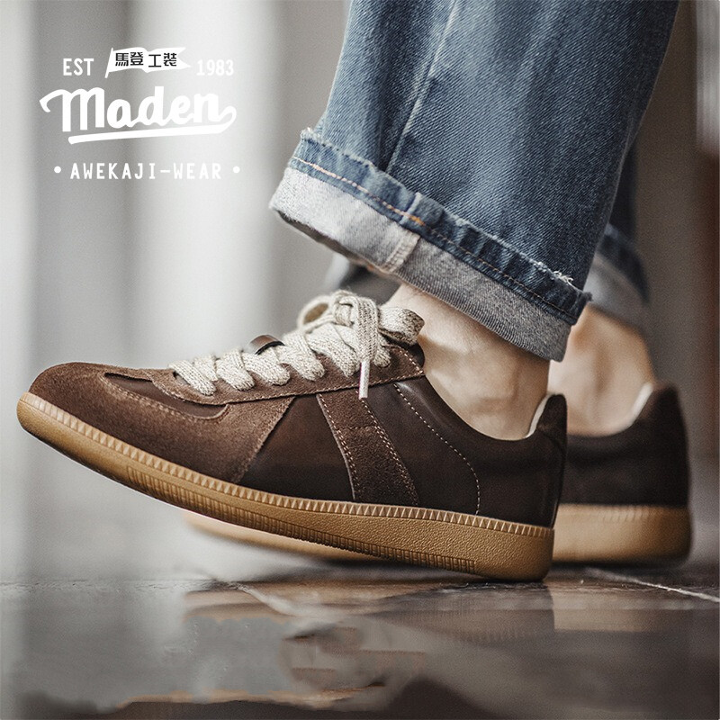 อาหาร ยี่ห้อ ชุดทํางาน สไตล์ผู้ชายเยาวชน 2025 ฤดูใบไม้ผลิใหม่สไตล์รองเท้ากระดานแบนด้านล่างต่ําด้านบนอเนกประสงค์ผู้ชายรองเท้าสบายๆกีฬานุ่ม เพียงผู้เดียว ย้อนยุค เยอรมันเทรน