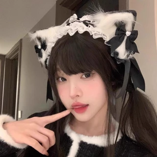 STELLARU Head Wrap, คอสเพลย์ลูกไม้หูแมวที่คาดผม,โบว์โลลิต้า Headwear เครื่องประดับผม