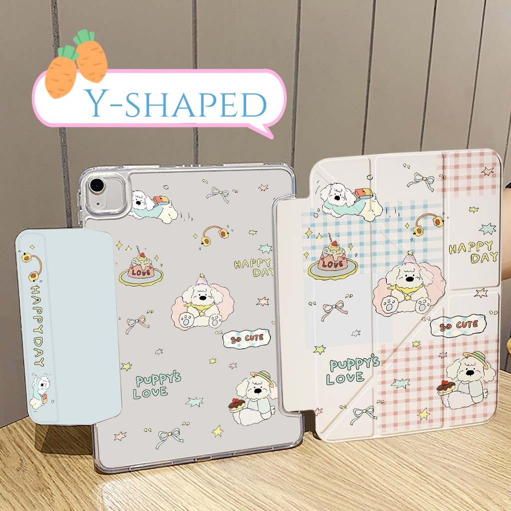 เคสไอแพด ประเภท Y วัสดุอะคริลิค Air6 gen10 แอร์6 Air5/Air4 10.9 พร้อมช่องเสียบปากกา รูปแบบการ์ตูน หลังใส พับได้ เจน10