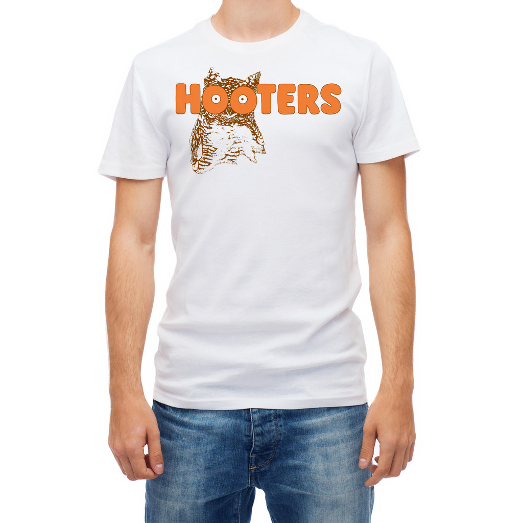 Hooters Owl Waitress Boobs เสื้อยืดแขนสั้นสีขาวอเมริกัน K101