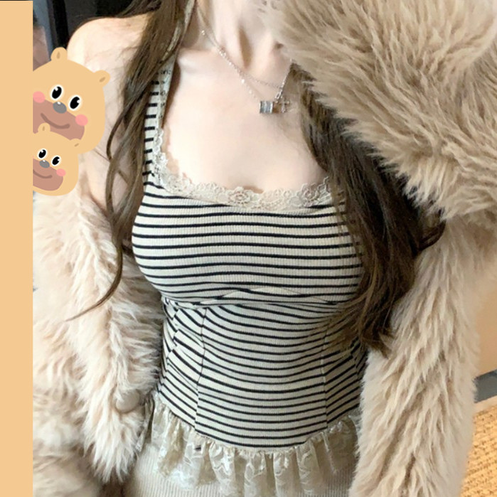 bearbra NEWสายเดี่ยวลูกไม้ ทรงสวย ผ้านิ่มไม่คัน I มีฟองน้ำ สายฝอ อกU คอแขวน สายเดี่ยว