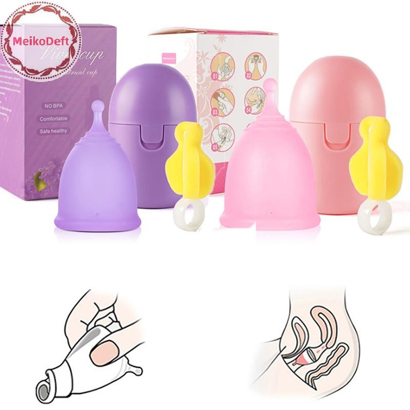 Meikodeft ชุดถ้วยประจําเดือนซิลิโคนแบบพกพาถ้วยประจําเดือน Sterelizer กล่องฆ่าเชื้อ TH
